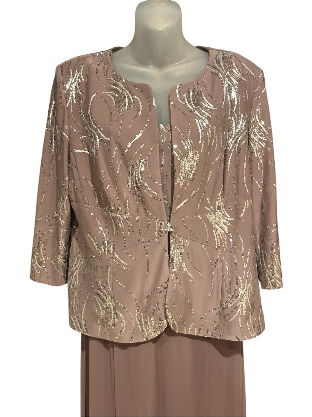 Alex Evenings Sequin Mock Two-Piece Dress with Jacket Size 14 Pewter and Silver - Picture 10 of 16